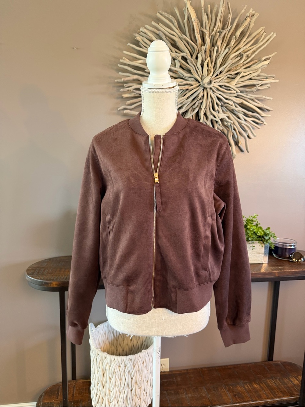 House of Harlow 1960 Suede Look Bomber Jacket with Gold Zipper. NWT
